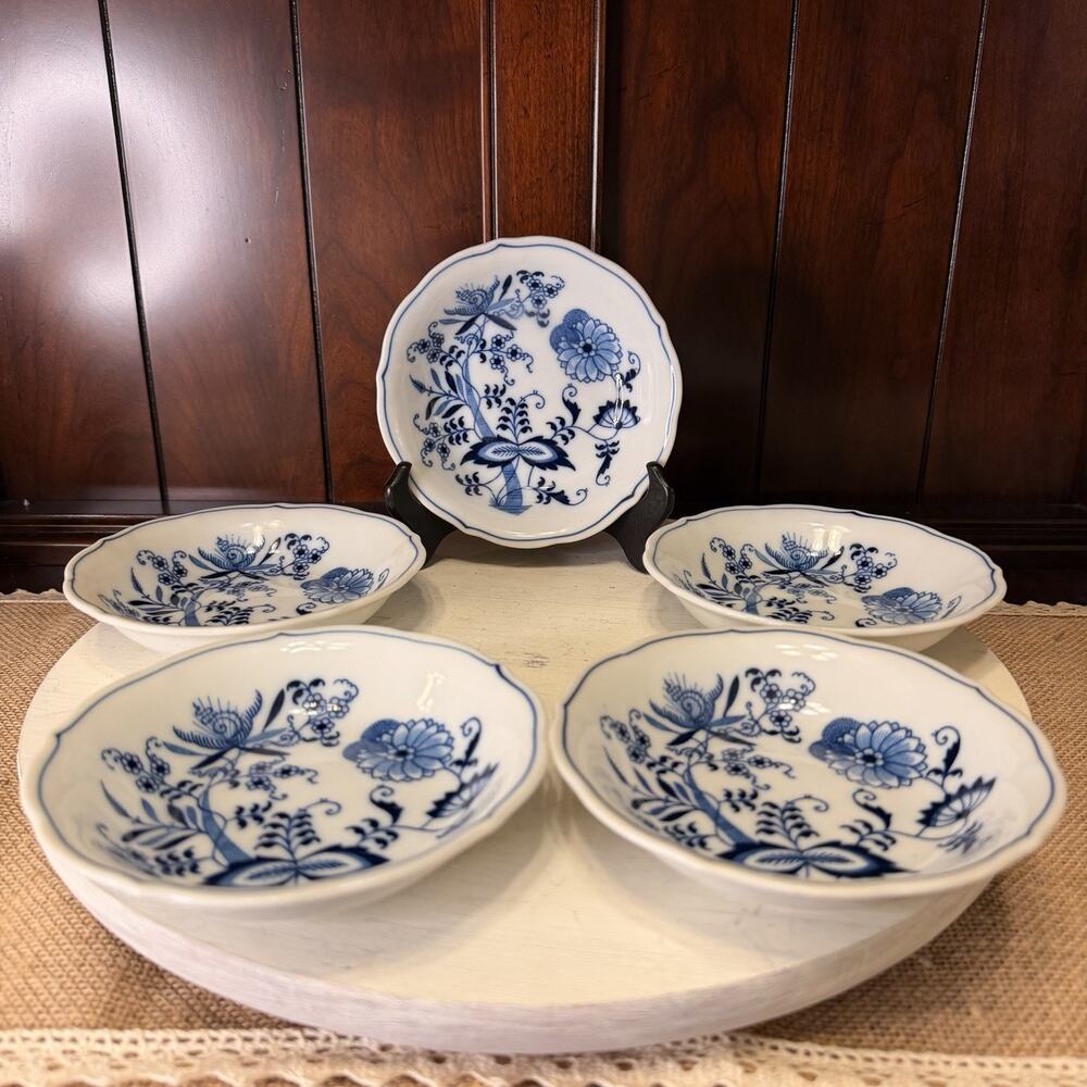 Vtg Blue Onion Blue Danube Berry Sauce Fruit Mini Bowls Japan 5 3/8" Set Of 5